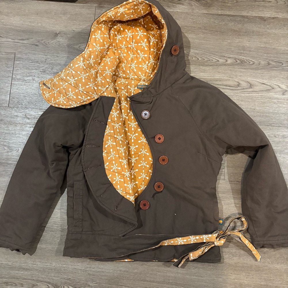 Unique Quilted Cotton Canvas High Collar Button Down Hooded Puffer Coat Jacket